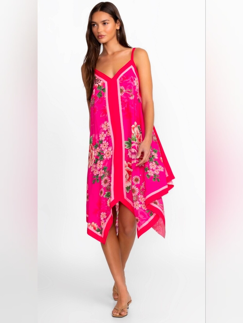 Johnny Was Belrose Scarf Dress Asymmetrical Midi Floral Flowy Womens Large